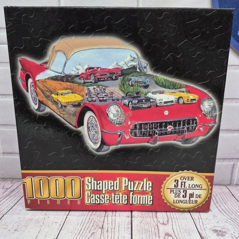 Vintage 1000 piece Car Corvette Shaped Puzzle Over 3ft Long Sealed‎ Box